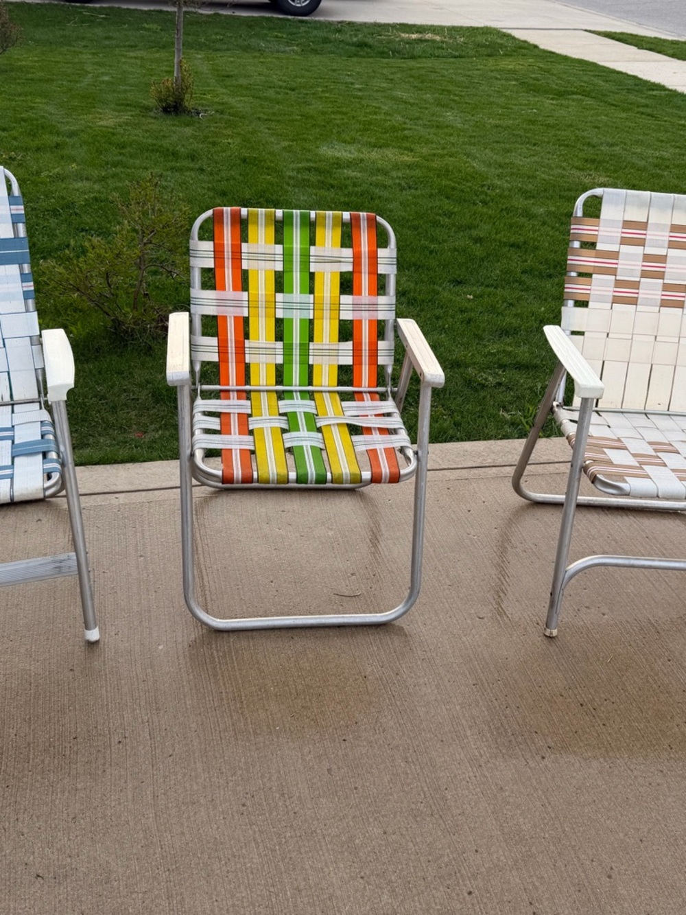 Vintage Aluminum Lawn Chairs Set of 3 Webbed Retro Patio 1970s Outdoor